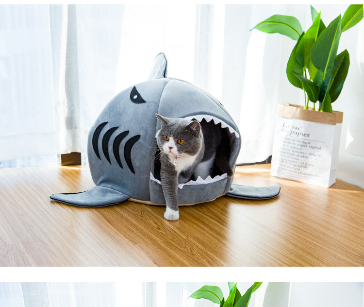 Creative Dual-Purpose Shark Pet Bed Small Dogs And Cats Warm Pet Bed -  Pet House