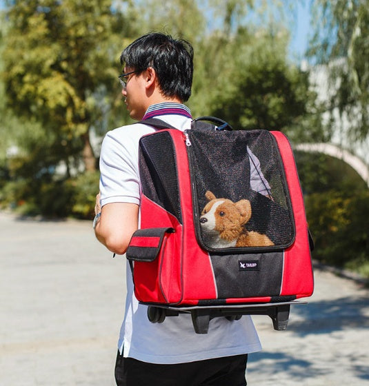 Small Pet Wheel Carrier Dog Cat Portable Strollers Backpack -  Pet House