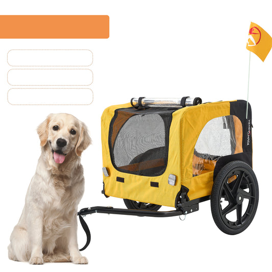 Yellow Outdoor Heavy Duty Foldable Practical Pet Stroller Dog Carrier With Bicycle Tow -  Pet House