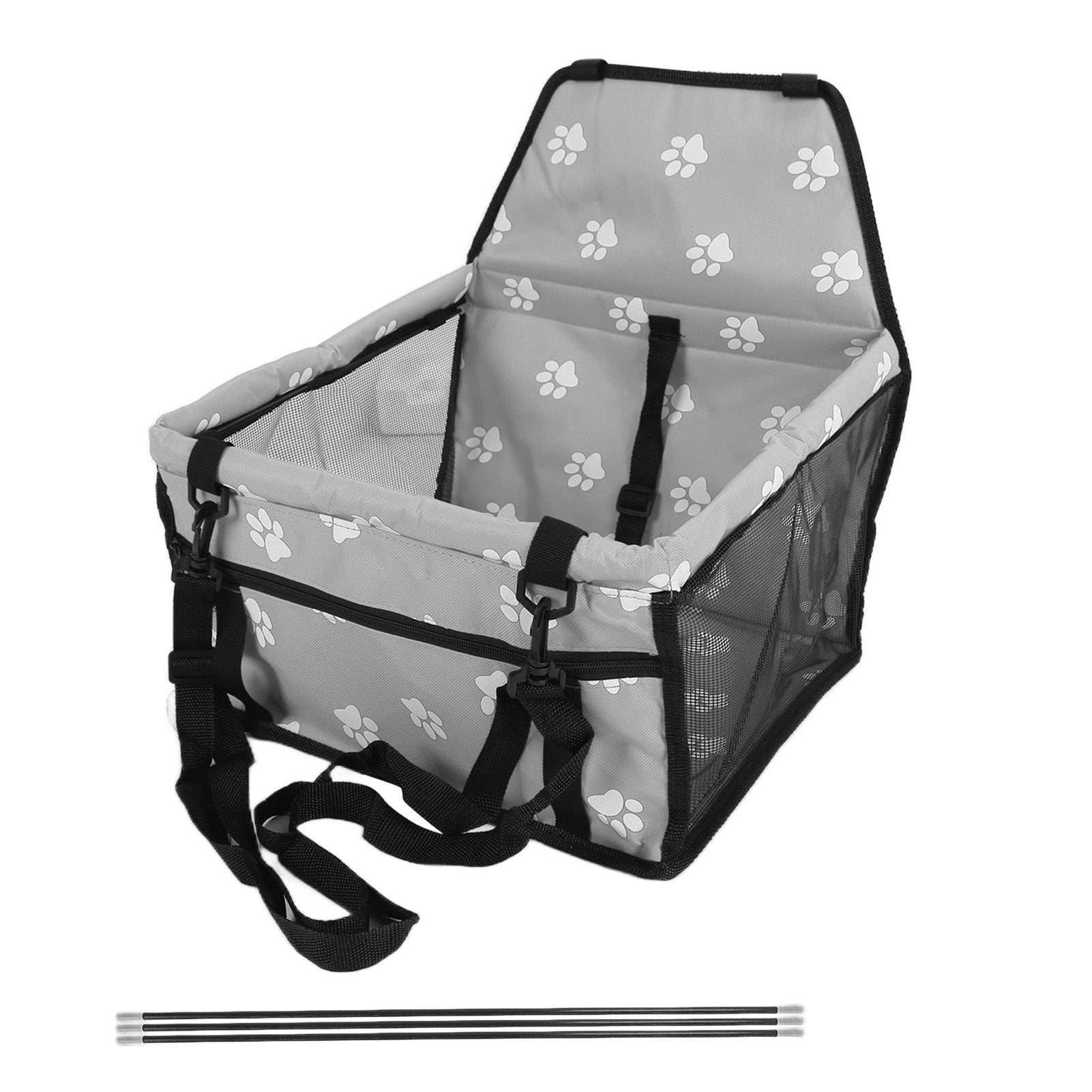 Bear Paw Pattern Pet Carrier Cage Washable Pet Car Travel Safety Seat with Support RodGray -  Pet House