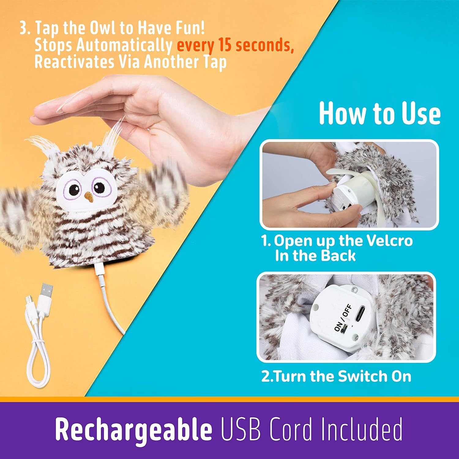 Interactive Cat Toy Rechargeable Automatic Chirping Owl Cat Toy With Catnip -  Pet House