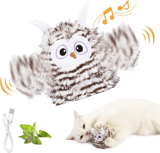 Interactive Cat Toy Rechargeable Automatic Chirping Owl Cat Toy With Catnip -  Pet House